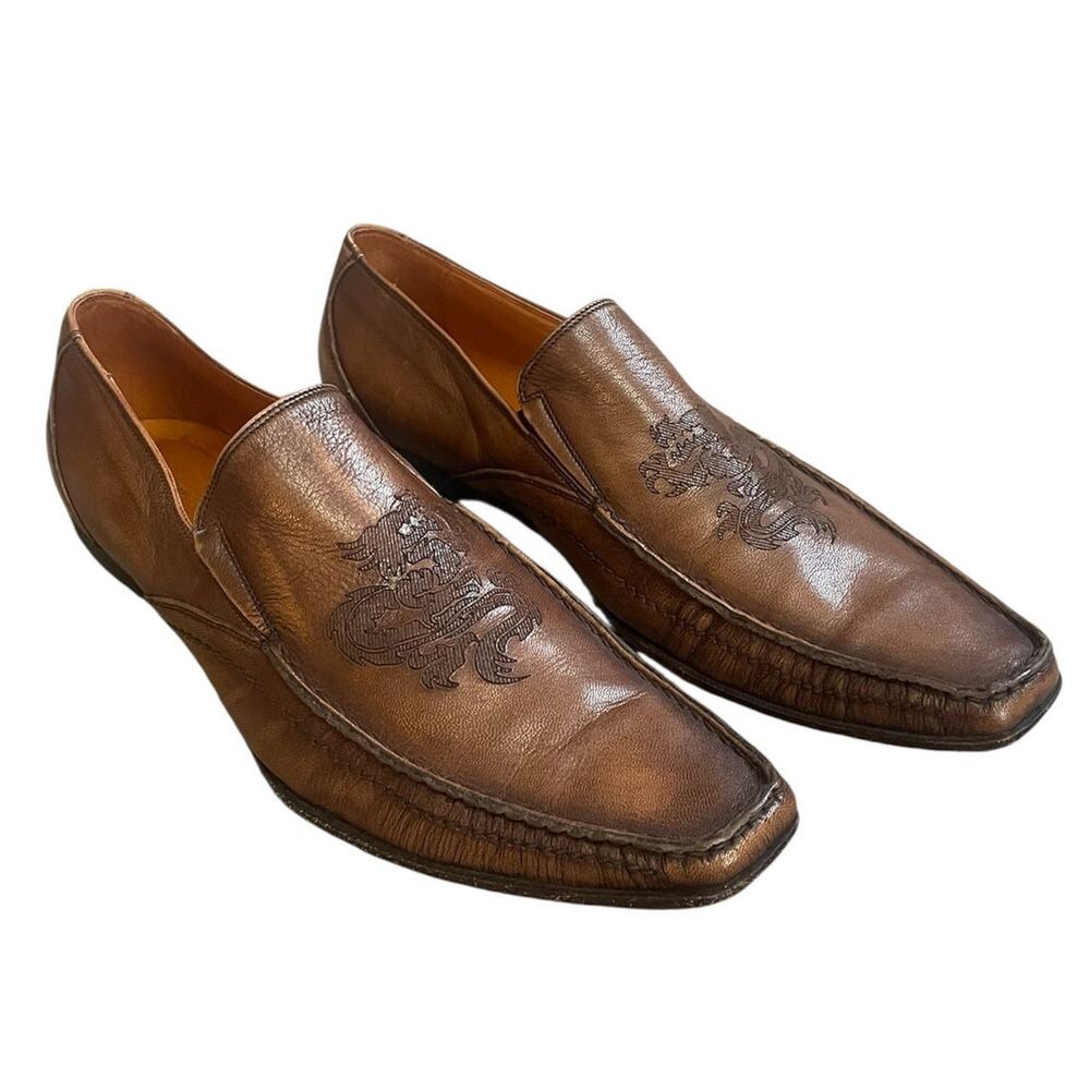 Marc Nason Embossed Dragon Leather Loafers Dress Shoes Size 10.5 Made in Italy